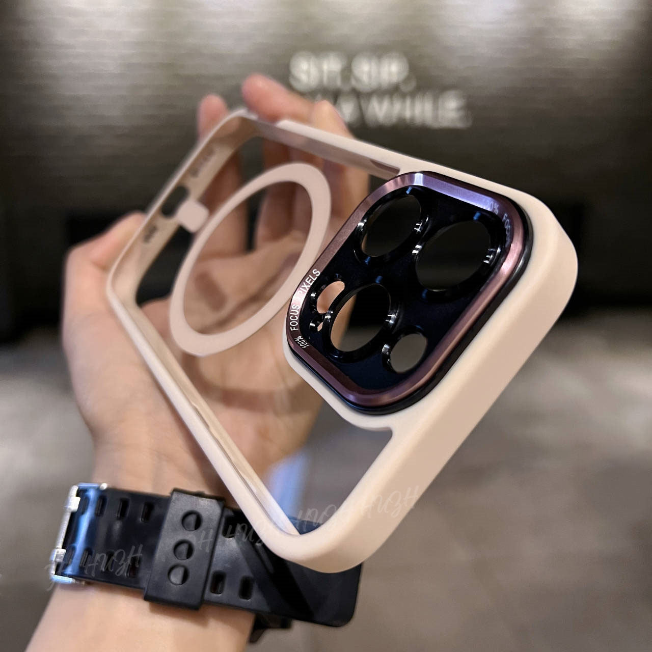 Metal Lens Transparent Magnetic Case for iPhone 15 Pro Max